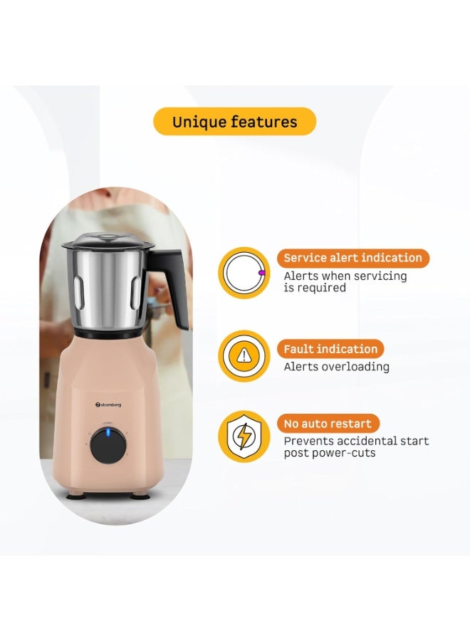 Atomberg Xiana 750 Watt Mixer Grinder | 3 Multipurpose Stainless Steel Jars | Coarse Mode for Silbatta-like Textures | Powerful Intelligent Motor | Easy Fault LED Indication | Peach Blossom - Image 3